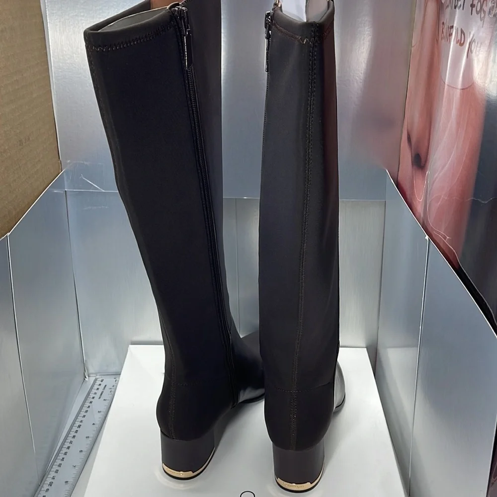 COPY - BNIB Calvin Klein Freda Cow Lather Silk neoprene Brown Long Riding Boot… - Picture 6 of 11